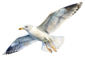 watercolor painting of flying seagull