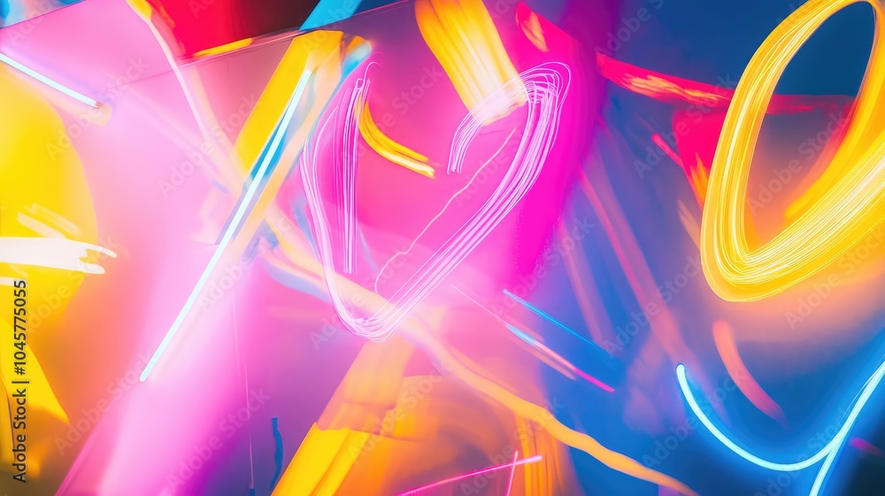 Aufkleber an abstract composition of neon lines and shapes, creating a sense of movement and energy in bright 