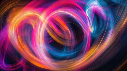 Obraz premium An abstract shot of neon lights swirling and blending together, creating a mesmerizing display of colors against a dark background
