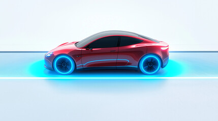 Fototapeta premium Modern and futuristic car that works with autonomous driving. Electric and sustainable car that drives itself.