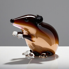 Polished Stylized Glass Mole Sculpture with Brown to Beige Gradient and Detailed Paws, Generative AI
