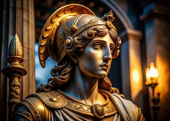 Obraz premium Low Light Photography of Athena Statue - Ancient Goddess of Philosophy and Wisdom