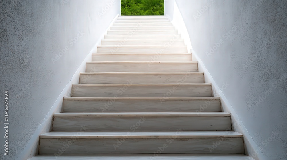 Poster ascending towards light a serene journey through minimalist staircase architecture