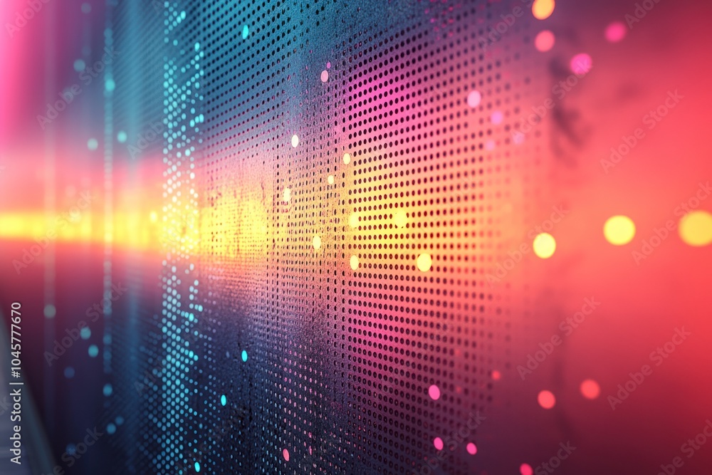 Poster abstract digital background with colorful dots and gradients, suggesting technology and data.