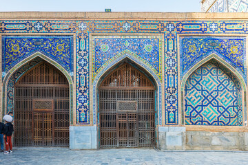 Samarkand, Uzbekistan - October. 10. 2024: The courtyard of one of the madrasahs on Registan Square