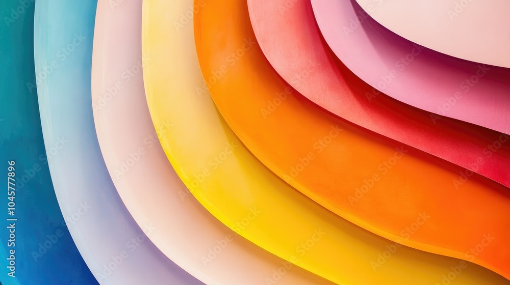 Poster a simple rainbow with vivid colors arcing gracefully on a white background, creating a fresh and mod