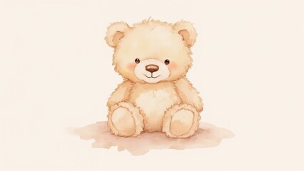 Fototapeta premium A whimsical, hand-drawn teddy bear sitting on a soft backdrop, evoking warmth and nostalgia in a child-friendly atmosphere