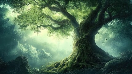 Obraz premium Ancient Tree in a Mystical Forest