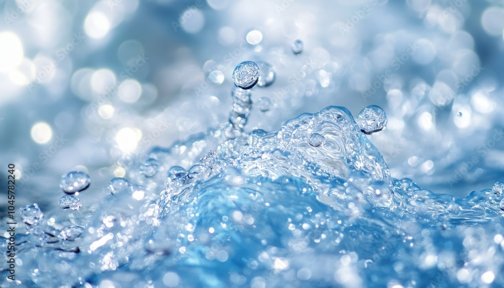 Poster flowing blue water creating chaotic ripples and bubbles in a dynamic display