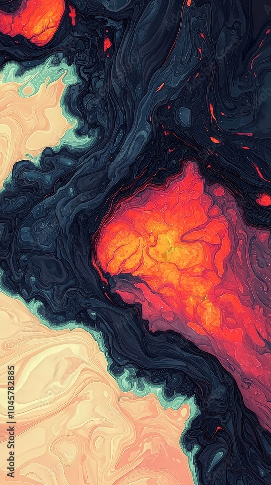 Poster vibrant abstract swirls of red and black a captivating artistic interpretation of fluid dynamics