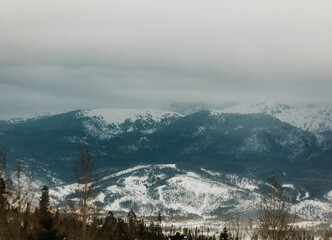 Mountain range during a snow storm in Fraser, CO on December 21st, 2022...
