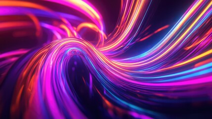 Obraz premium An abstract scene of swirling neon lines forming geometric shapes, creating a sense of movement and energy in vibrant hues