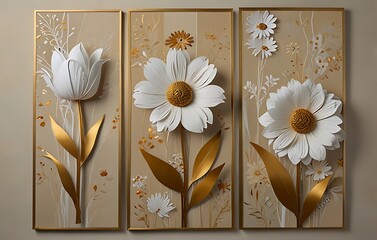 set of three abstract wall art panels. acrylic painting style creating a striking visual statement for modern decor