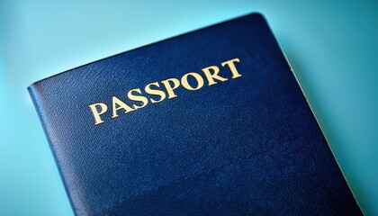 Close-Up of a Navy Blue Passport with Embossed Golden Lettering. Essential Travel Document for International Travel, Citizenship Verification, Visa Applications, and Border Control Identification