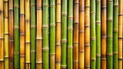 Naklejka premium Bamboo wall background in various green and yellow shades for nature and decoration concept
