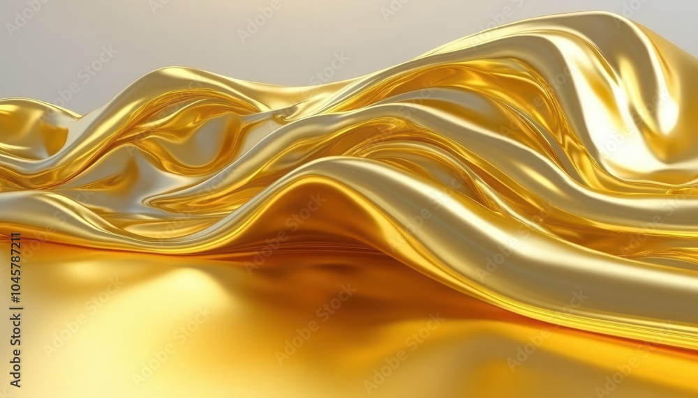 Poster shimmering golden texture with flowing curves and soft waves under gentle light