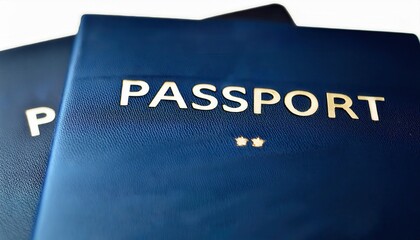 Close-Up of a Navy Blue Passport with Embossed Golden Lettering. Essential Travel Document for International Travel, Citizenship Verification, Visa Applications, and Border Control Identification
