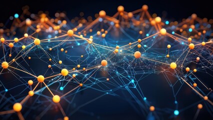 Fototapeta premium A digital network of interconnected nodes and lines, symbolizing data flow and connectivity.