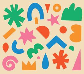 Hand drawn abstract colorful illustration of different shapes and colors