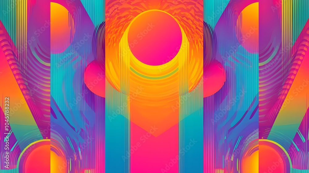 Poster this artwork showcases a dynamic array of vibrant colors and geometric shapes, blending to create an