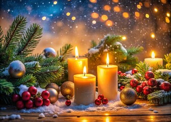 Magical Christmas Night with Flickering Candlelight and Festive Decor