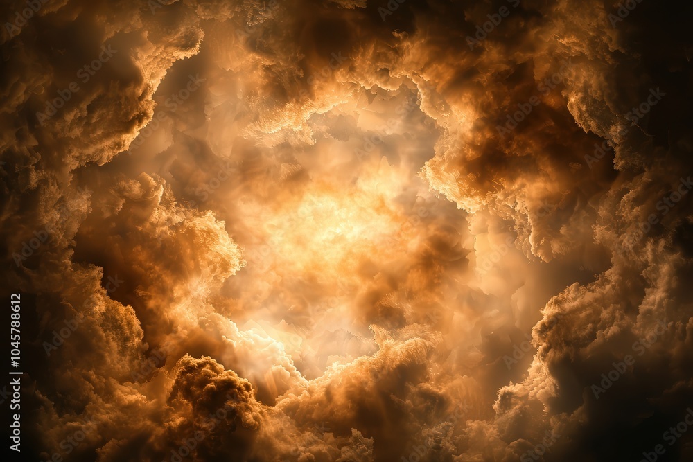 Poster dramatic clouds illuminated by fiery light creating a mystical atmosphere in the sky