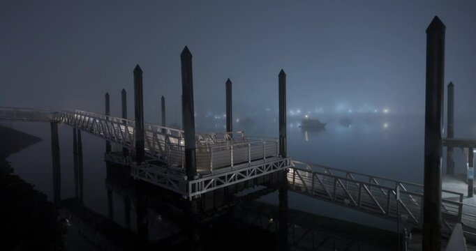 city at night during a foggy winter