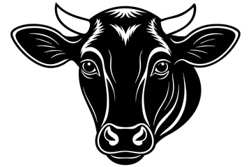 Black and White Cow Head Silhouette on White Background