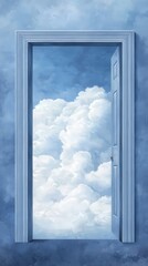 A Dreamy Escape A Doorway to a Cloudy Sky Infused with Imagination and Wonder