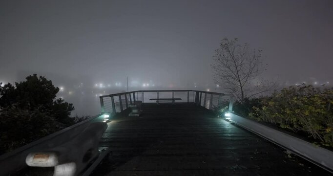 city at night during a foggy winter