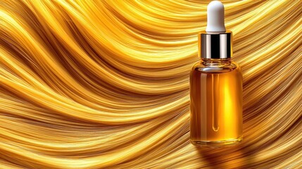 Fototapeta premium A photostock of a bottle of hair oil on brown hair, white background, beauty theme