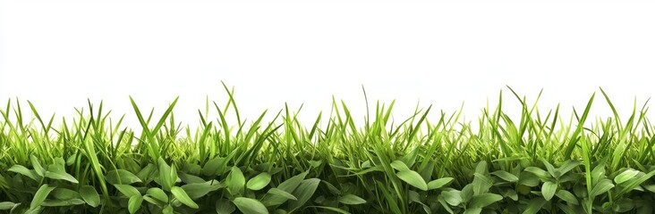Fototapeta premium Lush green grass isolated on white background.
