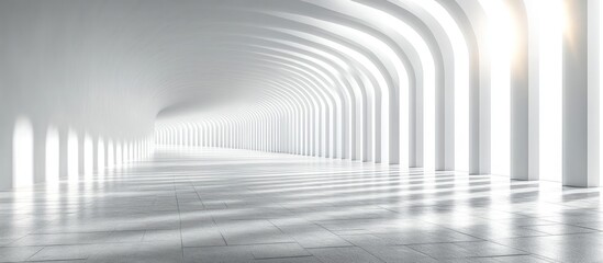 Naklejka premium A spacious, minimalist corridor with arched white columns and soft lighting.