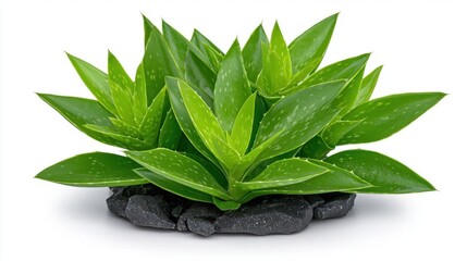 A photostock of aloe vera leaves on a white background, clean and natural style