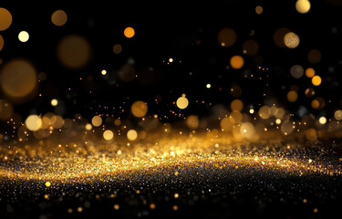 Abstrac Black and Gold Bacgkround, holiday celebration like christmas or new year. shiny golden lights. wallpaper background for ads or gifts wrap and web design. High Quality Image