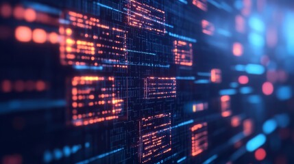 Fototapeta premium Blockchain disruption, floating digital contracts, glowing holograms, futuristic backdrop