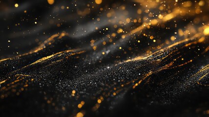 Abstrac Black and Gold Background for a holiday celebration like christmas or new year. shiny golden lights. wallpaper background for ads or gifts wrap and web design. High Quality Image