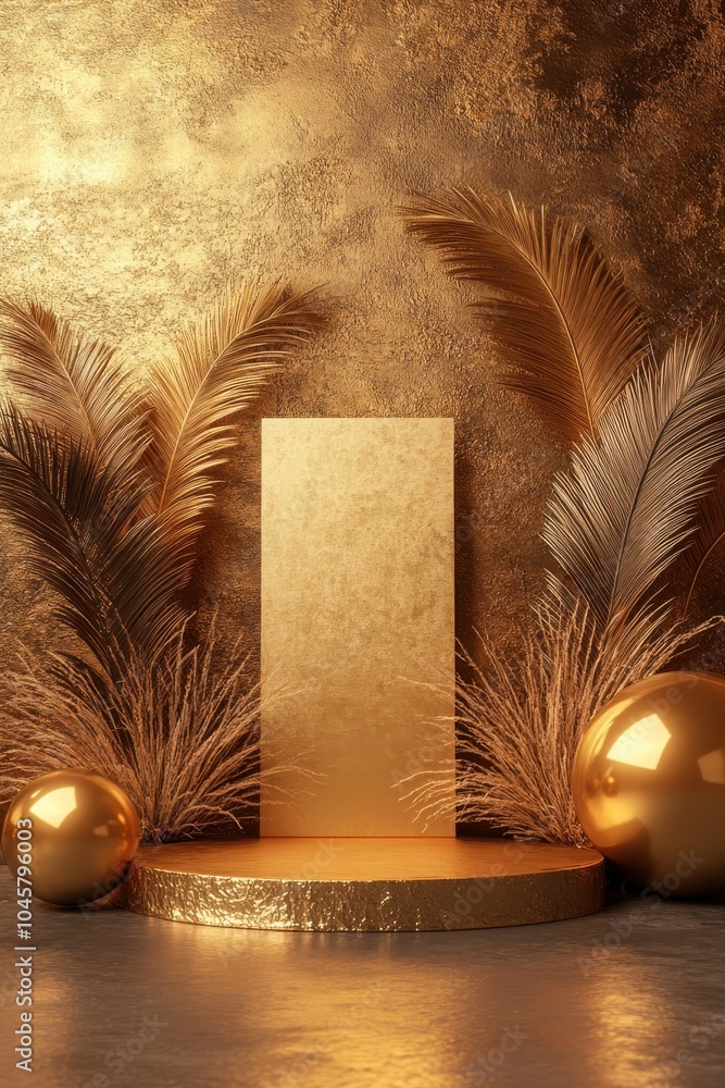 Poster elegant golden display with textured background and decorative elements creating a luxurious setting