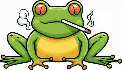 Obraz premium a watercolor frog smoking a cigarette vector illustration cute frog cartoon style