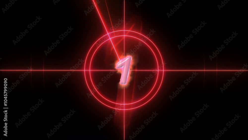 Poster glowing red number one with concentric circles