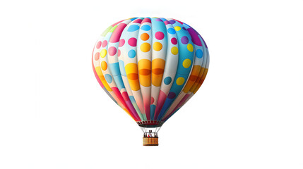 Fototapeta premium A vibrant hot air balloon with colorful polka dots, soaring against a clear sky, symbolizing adventure and freedom.