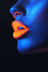 A vibrant close-up of colorful lips enhanced by dramatic lighting, showcasing beauty and artistic expression.