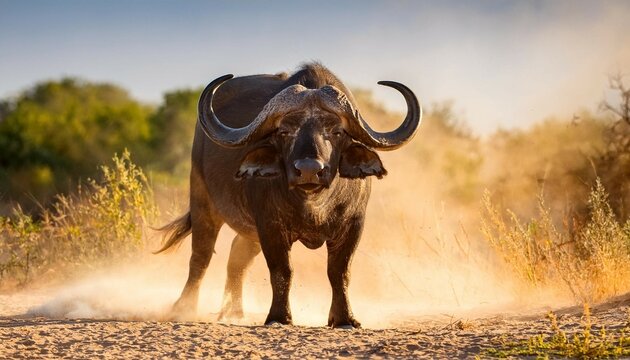 afrikanische buffel syncerus cafferi stehen nach einer stampede im staub kwando river region sambesi namibia
