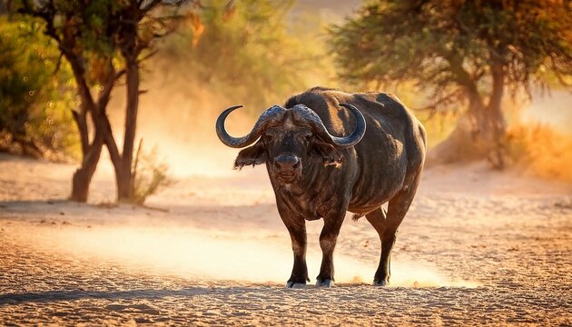 afrikanische buffel syncerus cafferi stehen nach einer stampede im staub kwando river region sambesi namibia