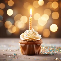 birthday cupcake with one candle