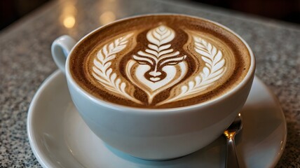 a cup of cappuccino with careful detail.