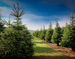 christmas trees on tree farm