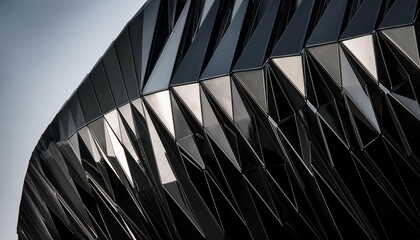 Naklejka premium close up of a reflective faceted black surface resembling a geometric sculpture