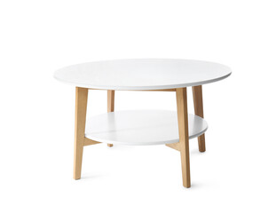 Wooden coffee table on white background