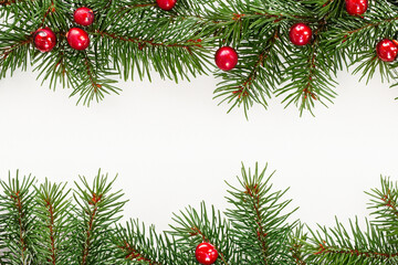 christmas frame with fir branches and balls